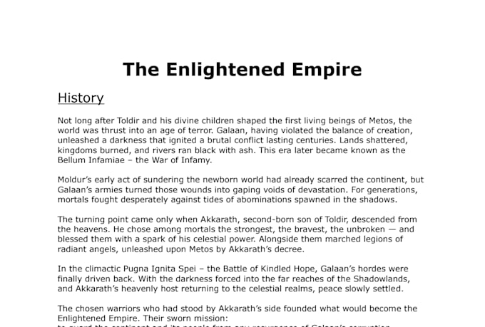 write immersive fantasy lore and detailed worldbuilding